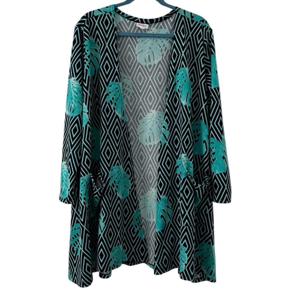 RARE LulaRoe Caroline Open Cardigan Monstera Palm Leaf Print Pockets Women’s 2XL